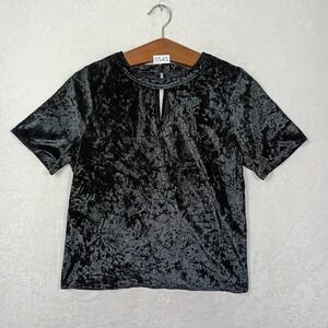 F&F Crushed Velvet Top Womens 10 Black Keyhole Neck Goth Dress Y2K 90s Vintage